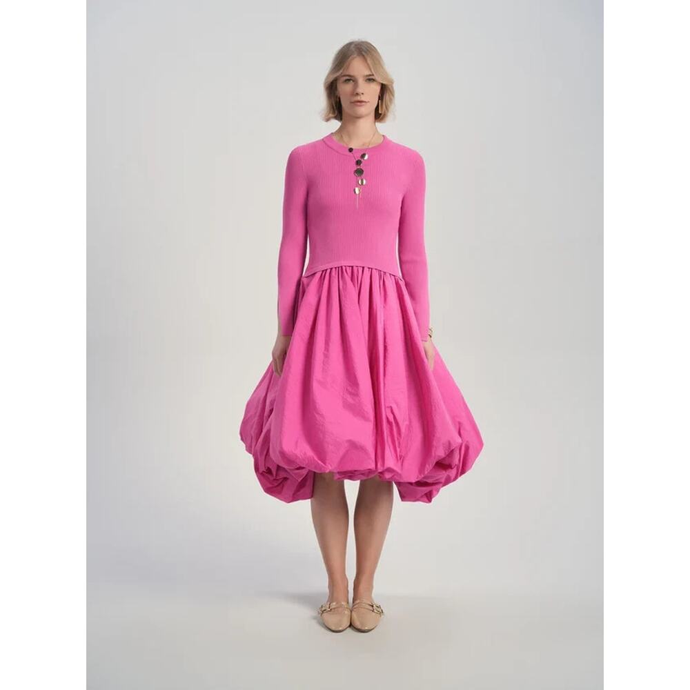 ALEEZA Paris Couture Celeste Knit Bubble Dress Hot Pink Size XL NEW $349 RETAIL